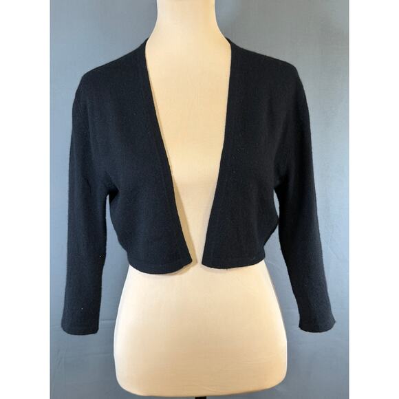 Neiman Marcus Sweaters - Neiman Marcus 100% Cashmere 3/4 Sleeve Open Cardigan Black Cropped Sweater Med